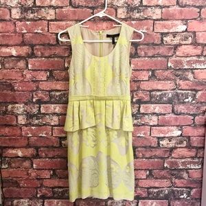 BCBGMAXAZRIA Dress with Lace and Peplum in Yellow
